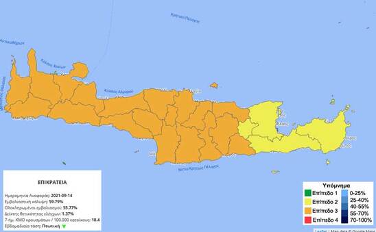 Image: Στο “κίτρινο” ο νομός Λασιθίου στον επιδημιολογικό χάρτη – Στο “πορτοκαλί” οι υπόλοιποι νομοί της Κρήτης