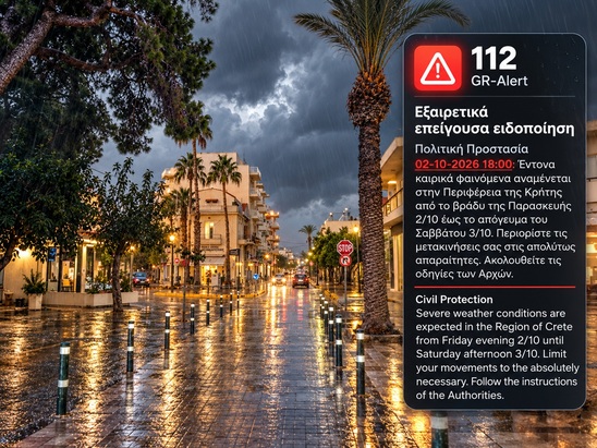 Image: Προληπτικό 112 στην Ιεράπετρα  πριν την κακοκαιρία – Μήνυμα στα κινητά στις 18:30